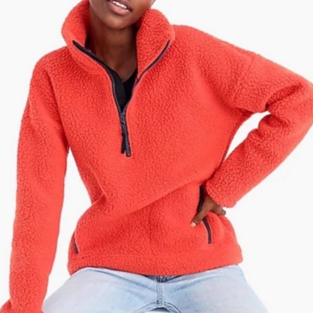 J.Crew Red Polartec Fleece Quarter Zip Warm Cozy Casual  Jacket XXS